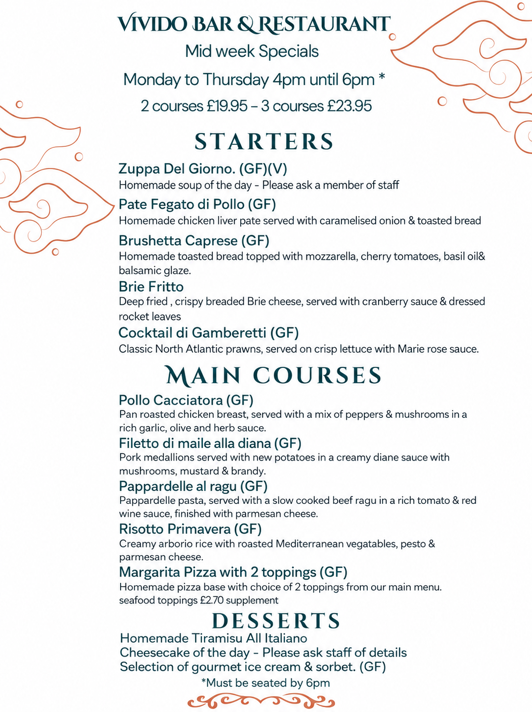 Vivido Mid Week Special Menu